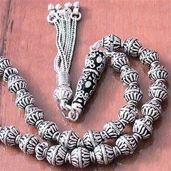 Full Sterling Silver Islamic Prayer Beads Tasbih 35 gram ID # 4159 - Click Image to Close