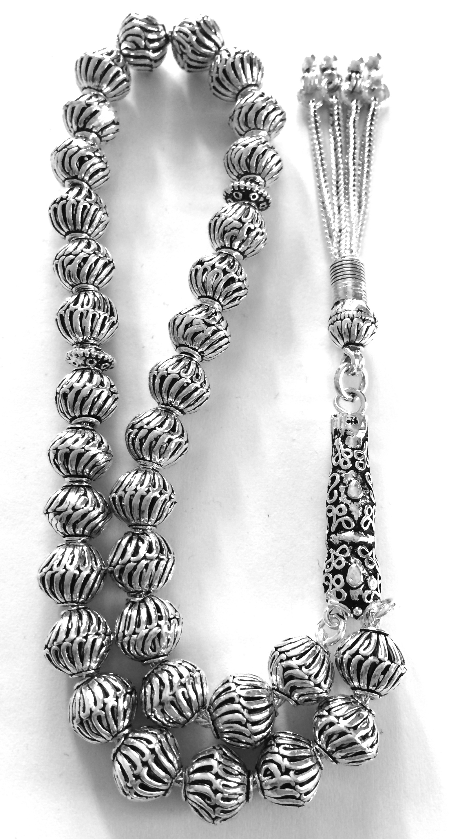 Full Sterling Silver Islamic Prayer Beads Tasbih 40 gram ID # 4160 - Click Image to Close