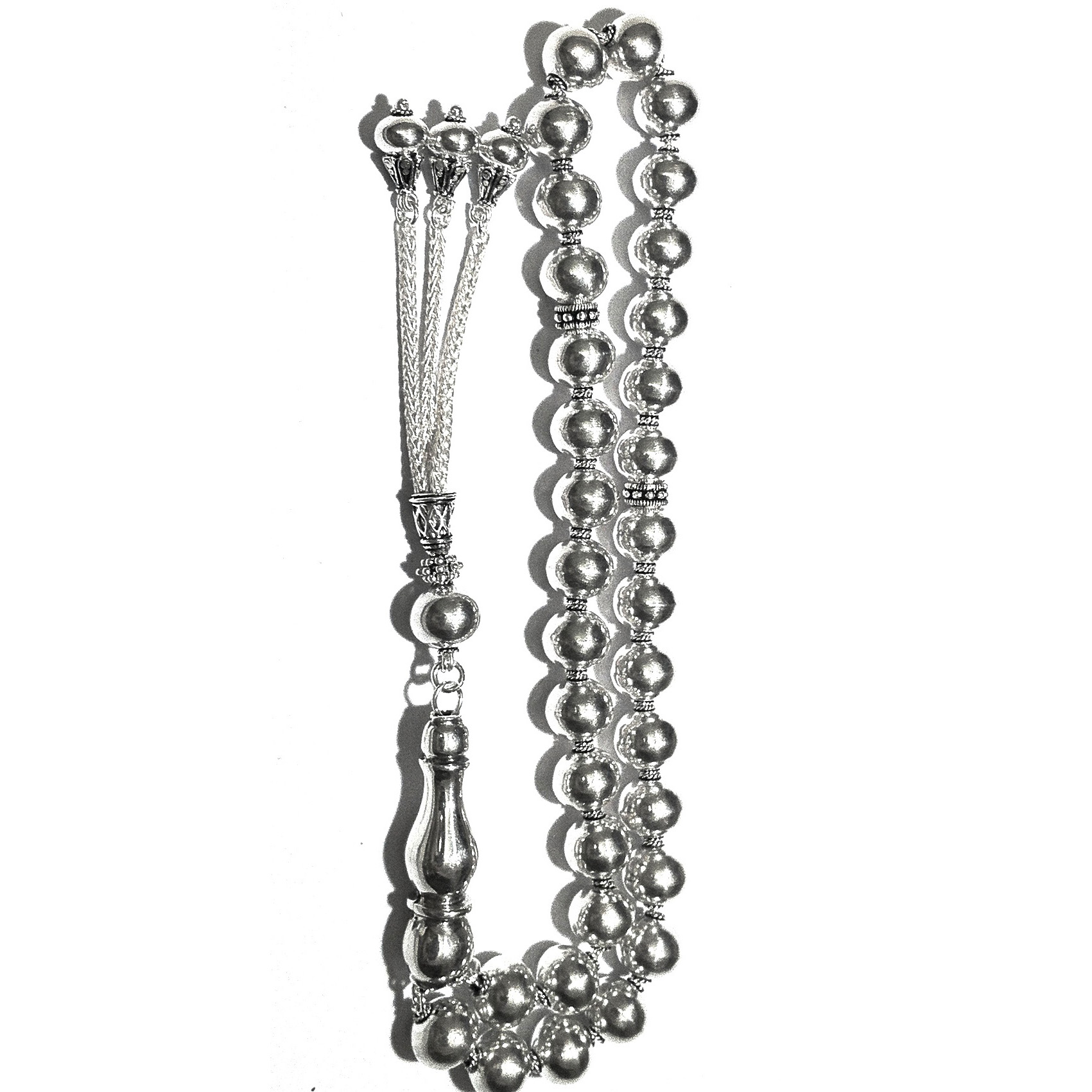 Full Sterling Silver Islamic Prayer Beads Tasbih 69 gram 13 inch ID # 4566 - Click Image to Close