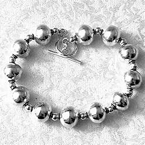 Full Sterling Silver Beaded Bracelet 21 gram ID # 4567 - Click Image to Close