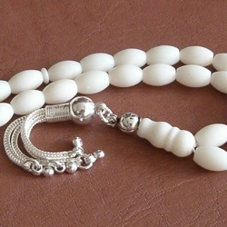 Islamic Prayer Beads White Coral w/silver ID # 4929 - Click Image to Close