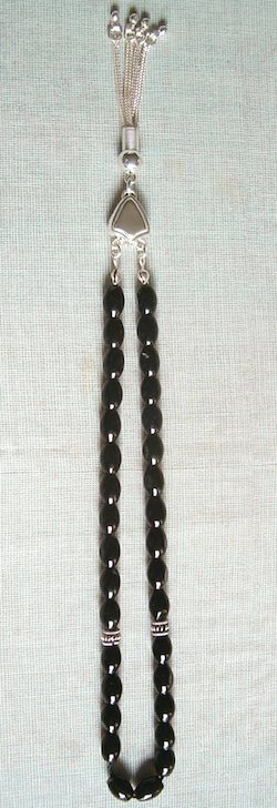 Quartz Onyx Islamic Prayer Beads Tasbih oval w/silver ID # 5552 - Click Image to Close