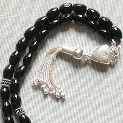 Quartz Onyx Islamic Prayer Beads Tasbih oval w/silver ID # 5552 - Click Image to Close