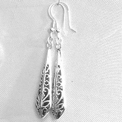 Full Sterling Silver Dangle Earrings 6 cm 6.5 gram ID # 5896 - Click Image to Close