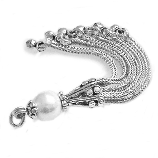 Sterling Silver Tassel Seashell Pearl 6 cm ID # 6035 - Click Image to Close