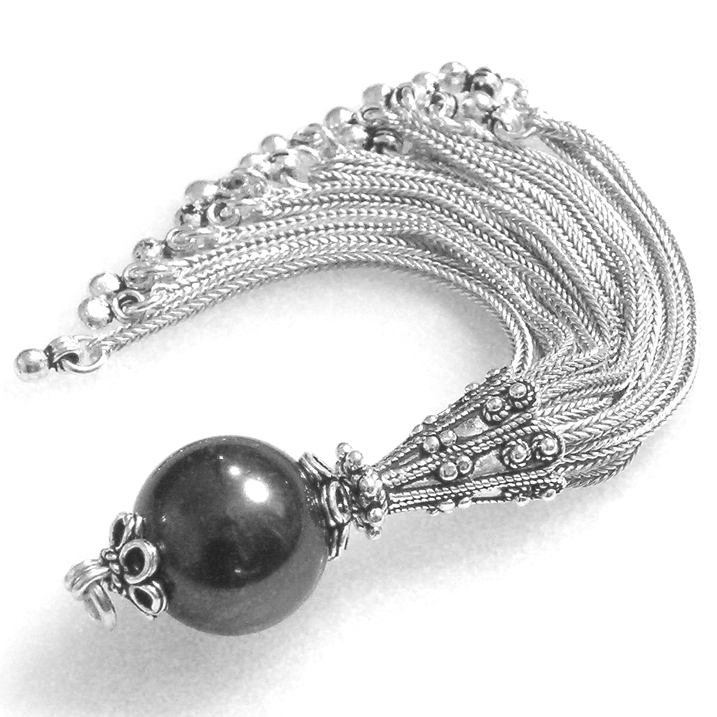 Sterling Silver Tassel Seashell Pearl Black 10 cm ID # 6038 - Click Image to Close