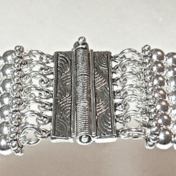 Full Sterling Silver Beaded Cuff Bracelet 52 gram ID # 6063 - Click Image to Close