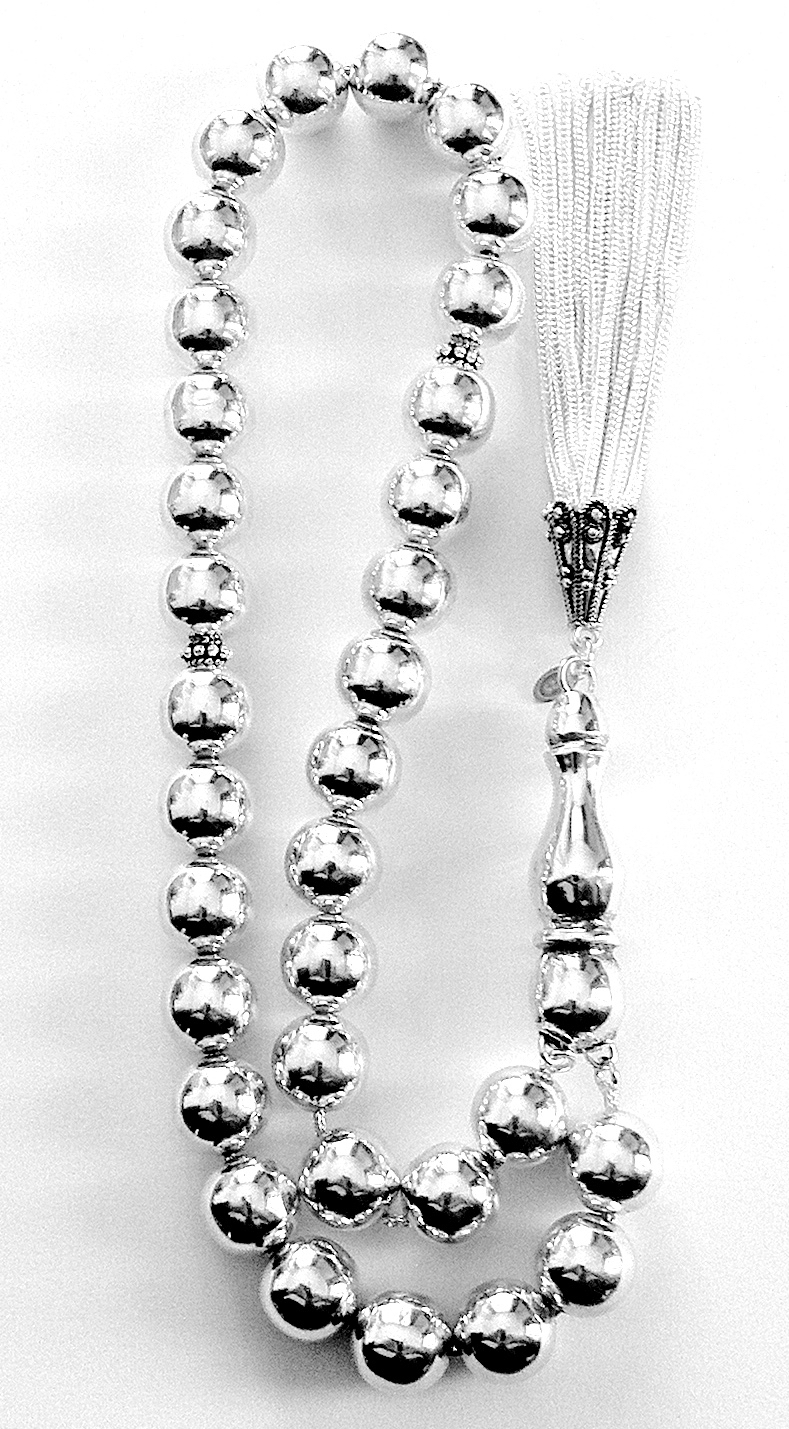 Full Sterling Silver Islamic Prayer Beads Tasbih 78 gram 38 cm ID # 6149 - Click Image to Close