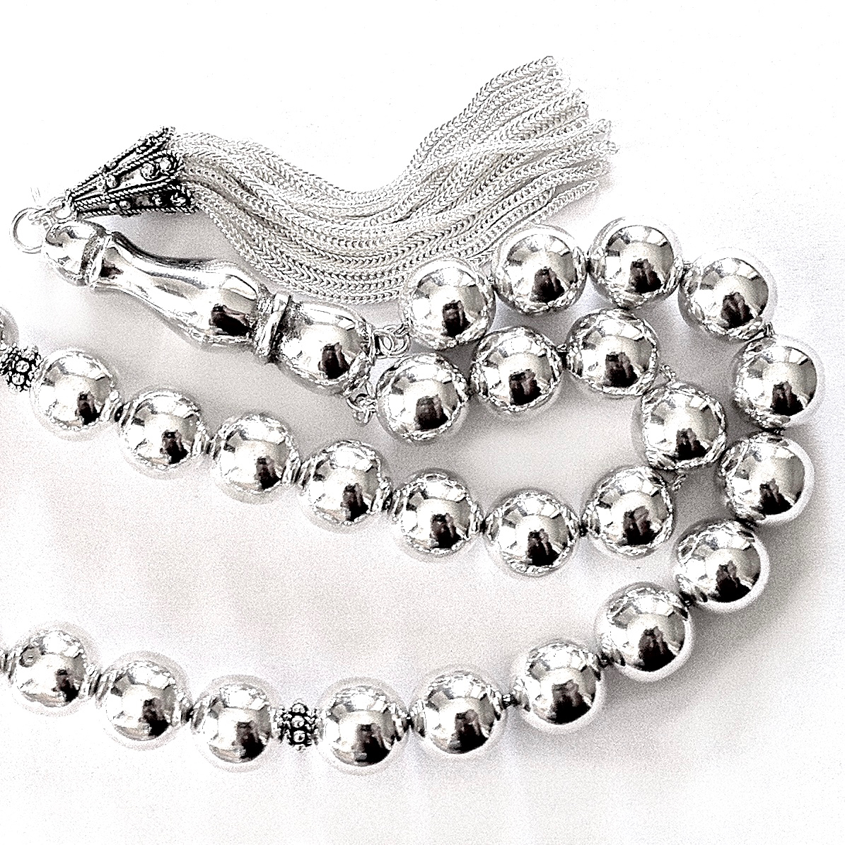 Full Sterling Silver Islamic Prayer Beads Tasbih 78 gram 38 cm ID # 6149 - Click Image to Close