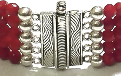 Red coral beaded cuff bracelet with sterling silver ID # 6208 - Click Image to Close