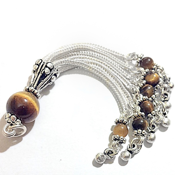 Sterling Silver Tassel with Tiger Eye beads 75 mm ID # 6209 - Click Image to Close