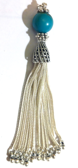 Sterling Silver Tassel with Turquoise Bead 85 mm ID # 6211 - Click Image to Close