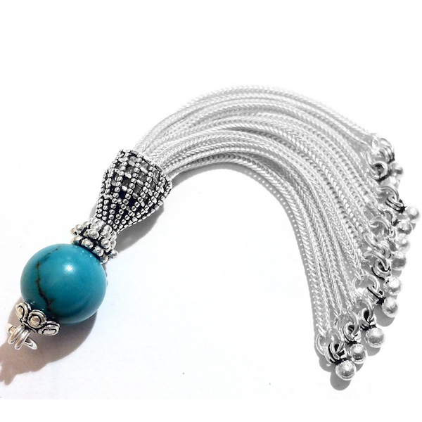 Sterling Silver Tassel with Turquoise Bead 85 mm ID # 6211 - Click Image to Close