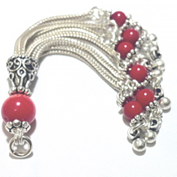 Sterling Silver Tassel with Coral Beads 75 mm ID # 6212 - Click Image to Close