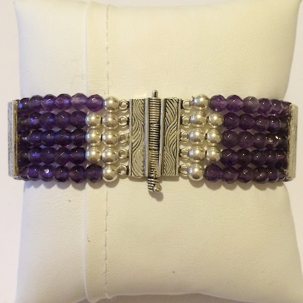 Dark Amethyst Cuff Bracelet With Sterling Silver ID # 6227 - Click Image to Close