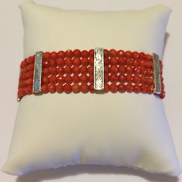 Red coral beaded cuff bracelet with sterling silver ID # 6228 - Click Image to Close