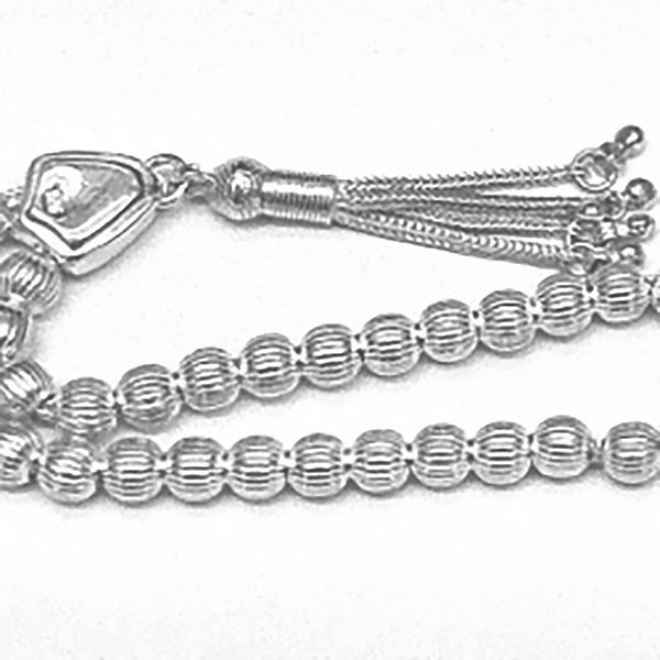 Islamic Prayer Beads Full Silver Tasbih stripes 6 mm 17 gram ID # 6257 - Click Image to Close