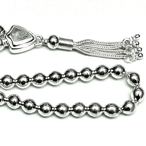 Islamic Prayer Beads Full Silver Tasbih oval 6.5 mm 21 gram ID # 6260 - Click Image to Close