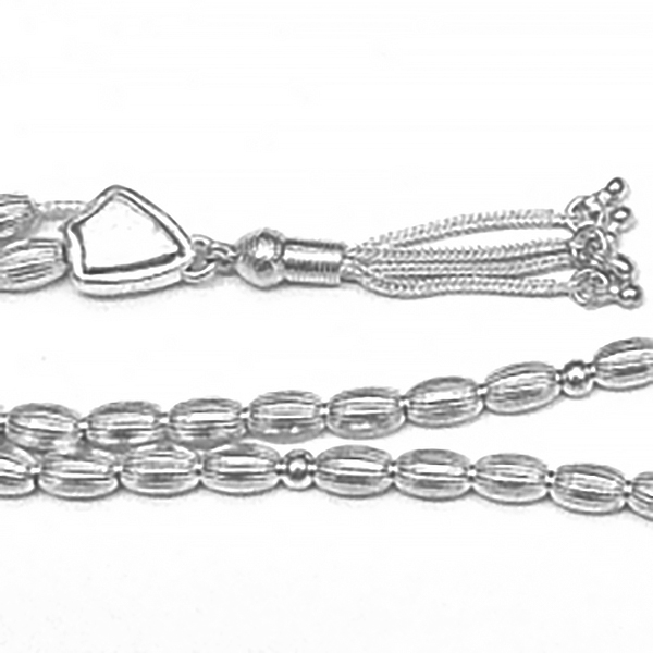 Islamic Prayer Beads Full Silver Tasbih oval stripes 8 mm 18 gram ID # 6262 - Click Image to Close