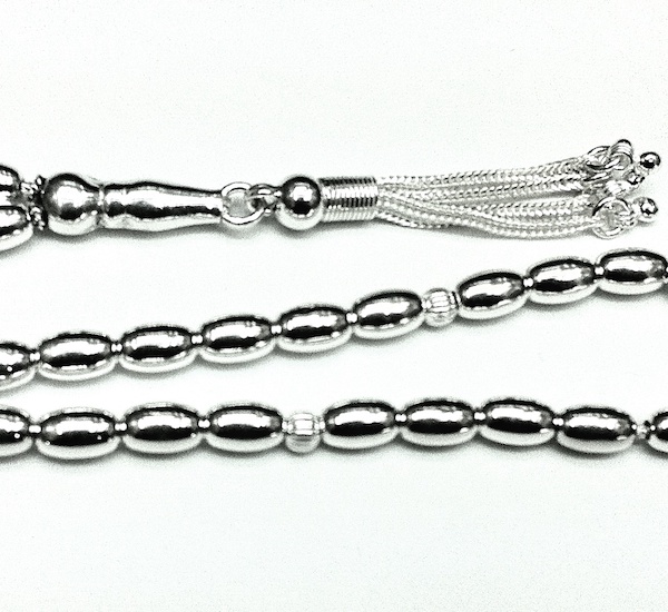 Islamic Prayer Beads Full Silver Tasbih oval 8 mm 20 gram ID # 6264 - Click Image to Close