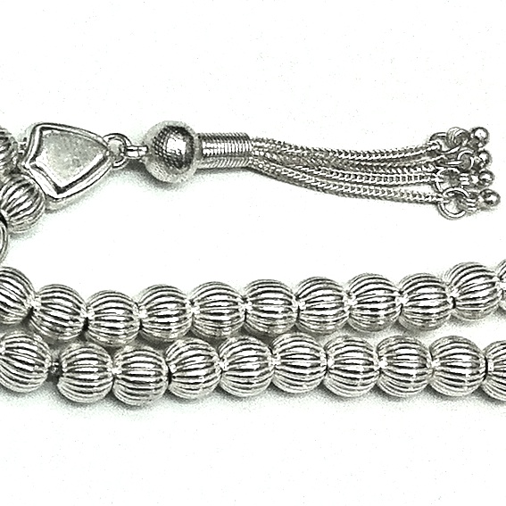 Islamic Prayer Beads Full Silver Tasbih stripes 8 mm 31 gram ID # 6267 - Click Image to Close