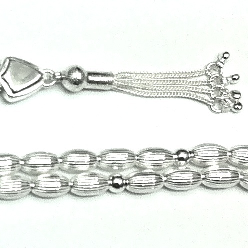 Islamic Prayer Beads Full Silver Tasbih oval stripes 10 mm 27 gram ID # 6270 - Click Image to Close