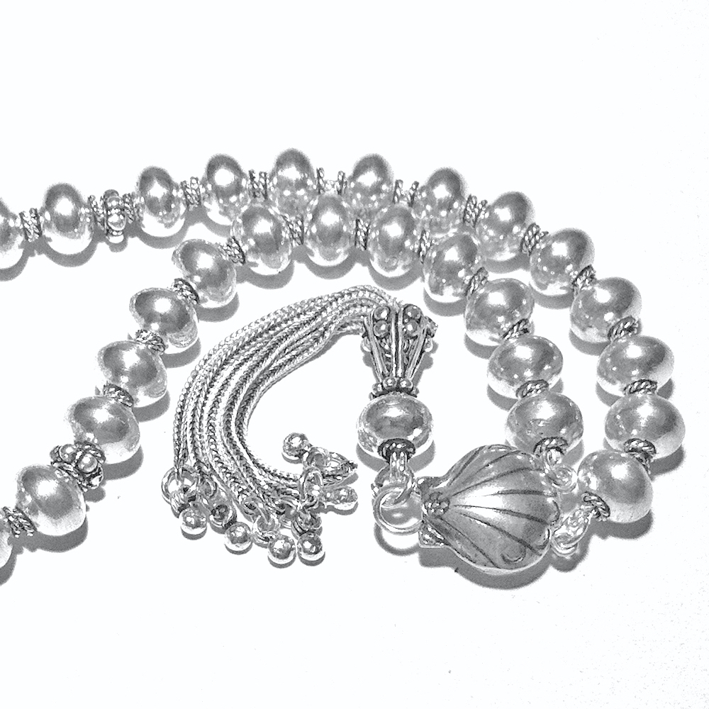 Full Sterling Silver Islamic Prayer Beads Tasbih 9 mm 39 gram ID # 6281 - Click Image to Close