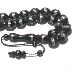 Kuka Coco De Mer Islamic Prayer Beads Tasbih 13 mm Silver Inlays ID # 6282 - Click Image to Close