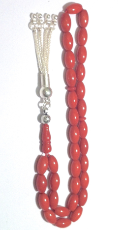Red coral Islamic prayer beads 9 mm tasbih w/silver ID # 6285 - Click Image to Close