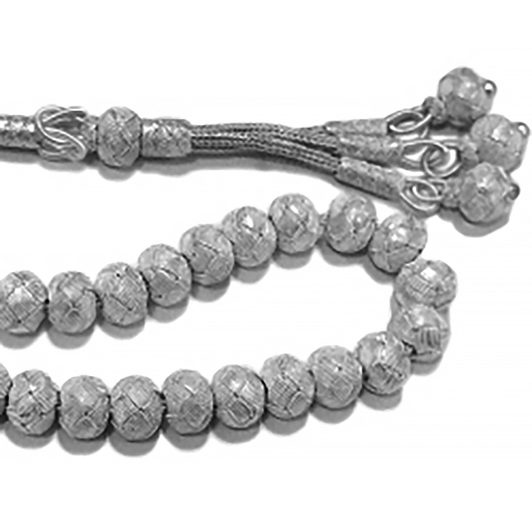 Turkish Pure Silver Mesh Islamic Prayer Beads Tasbih 35 gram ID # 6323 - Click Image to Close