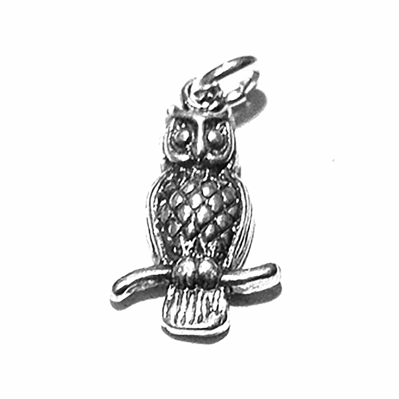 Sterling Silver Charm Pendant Owl 17 mm 1.6 gram ID # 6360 - Click Image to Close