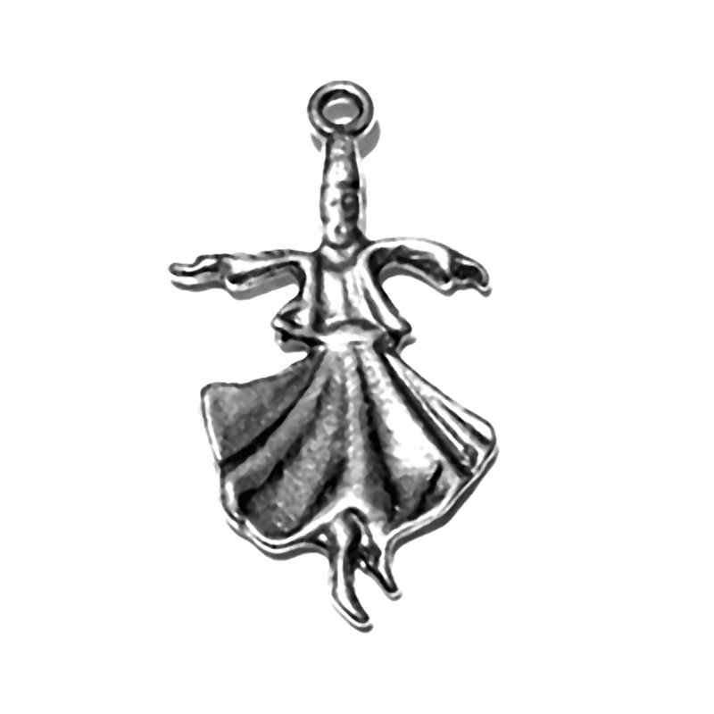Sterling Silver Charm Pendant Whirling Dervish Mevlevide 30 mm 2 gram ID # 6372 - Click Image to Close