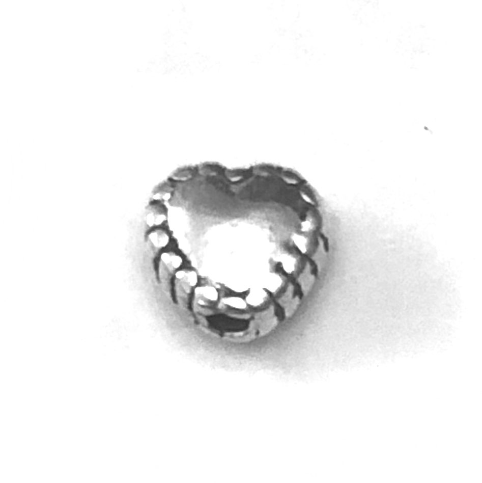 Sterling Silver Heart Bead Charm 7 mm 1 gram ID # 6434 - Click Image to Close