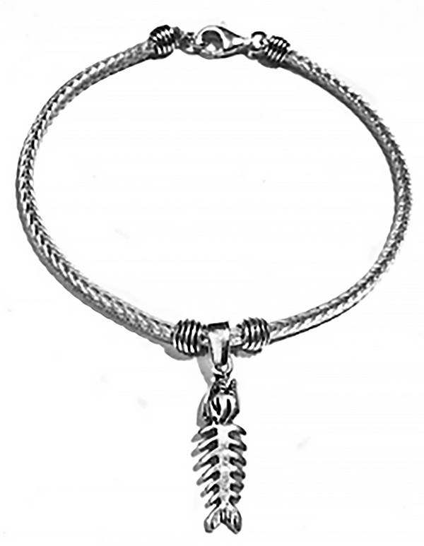 Sterling Silver Thematic Charm Bracelet Fishbone 10 gram ID # 6609 - Click Image to Close