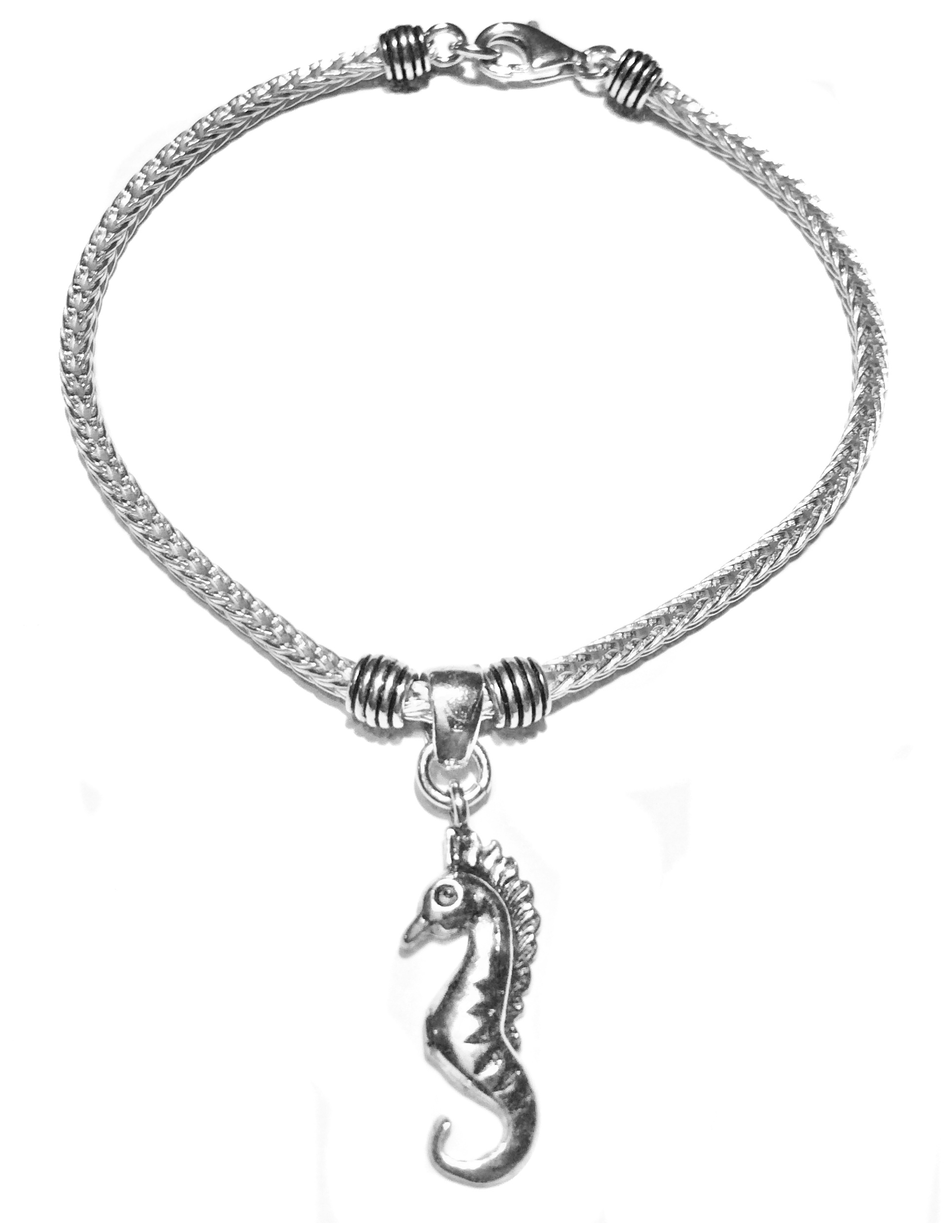 Sterling Silver Thematic Charm Bracelet Seahorse 9.5 gram ID # 6611 - Click Image to Close