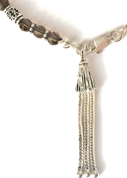 Sterling Silver Smoky Quartz charm bracelet with tassel ID # 6623 - Click Image to Close