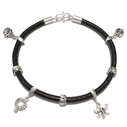 Sterling Silver Thematic Charm Bracelet on Leather Love ID # 6656 - Click Image to Close