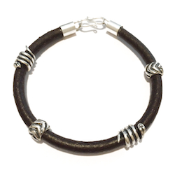 Sterling Silver Thematic Charm Bracelet on Leather Snakes ID # 6661 - Click Image to Close