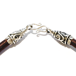 Red Leather Bracelet with Sterling Silver ID # 6663 - Click Image to Close