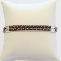 Double cord braided leather bracelet with sterling silver 3 mm ID # 6667 - Click Image to Close