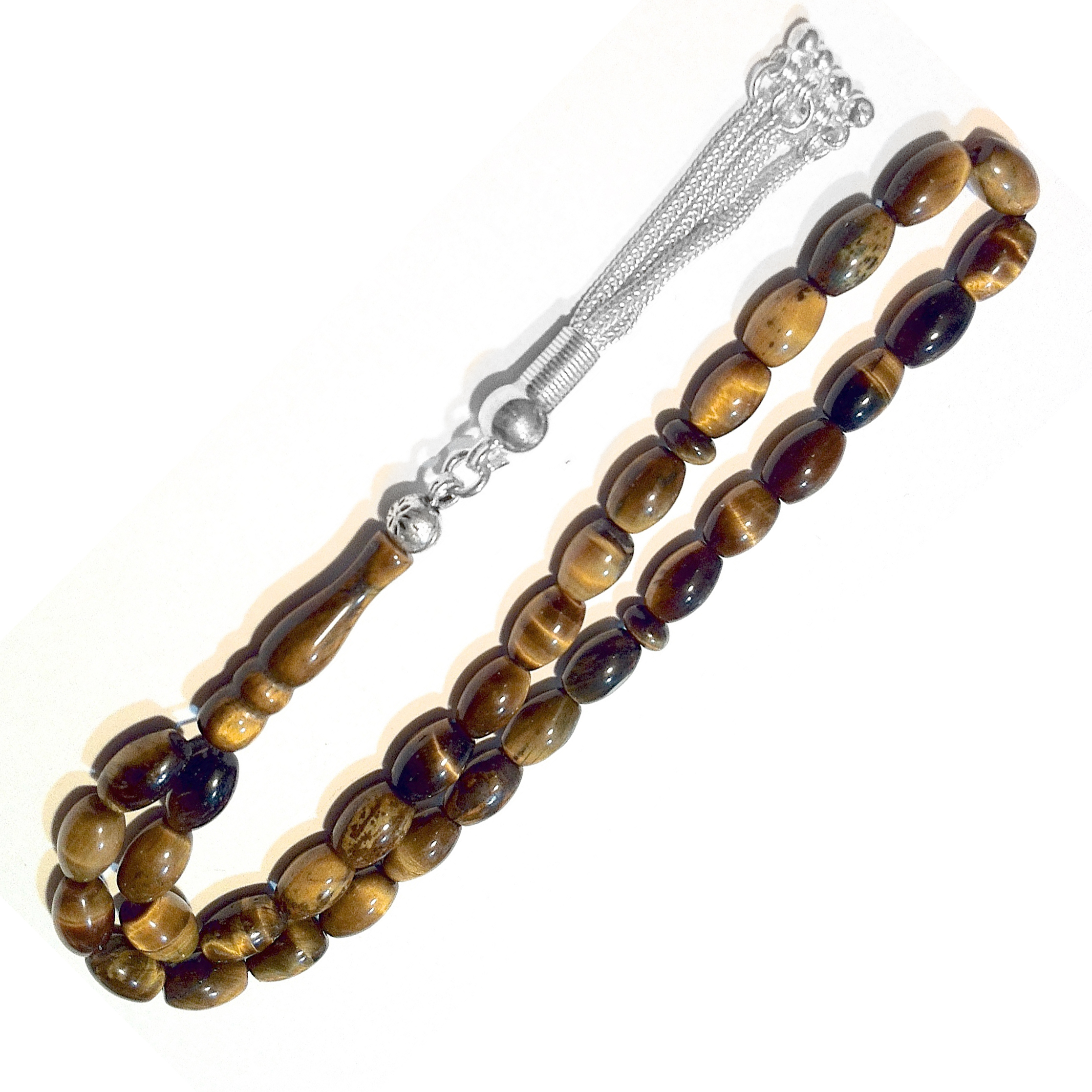 Islamic Prayer Beads Tasbih Tiger Eye 9 mm w/silver ID # 6679 - Click Image to Close