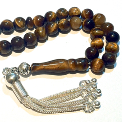 Islamic Prayer Beads Tasbih Tiger Eye 6.5 mm w/silver ID # 6680 - Click Image to Close