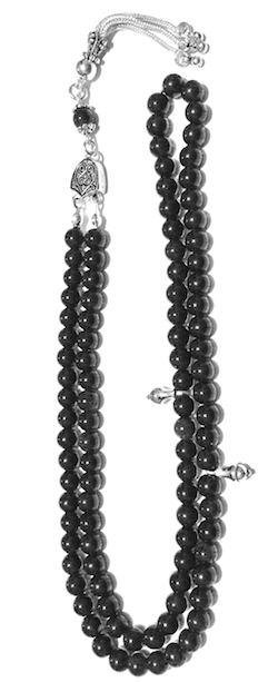 Islamic Prayer Beads 99 Tasbih Black Obsidian 6 mm w/ silver ID # 6685 - Click Image to Close