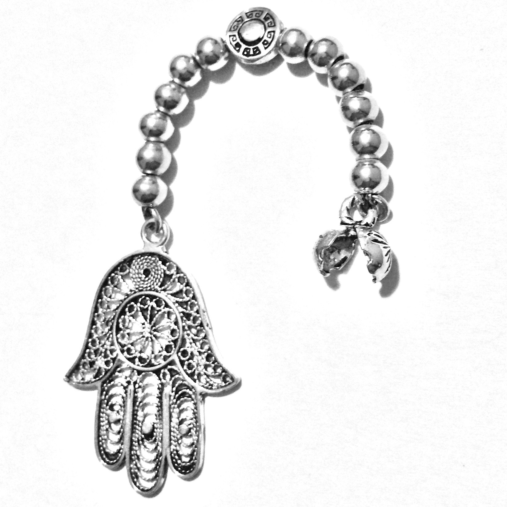 Sterling silver tasbih top with Hamsa 7.4 gram 11 cm ID # 6715 - Click Image to Close