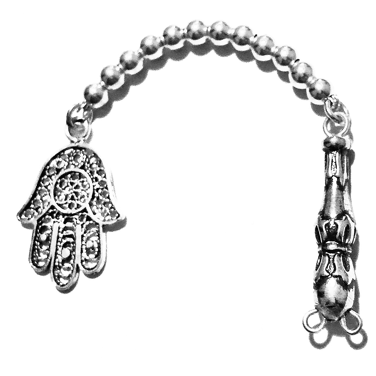 Sterling silver tasbih top with imame and hamsa 5.4 gram 10 cm ID # 6716 - Click Image to Close