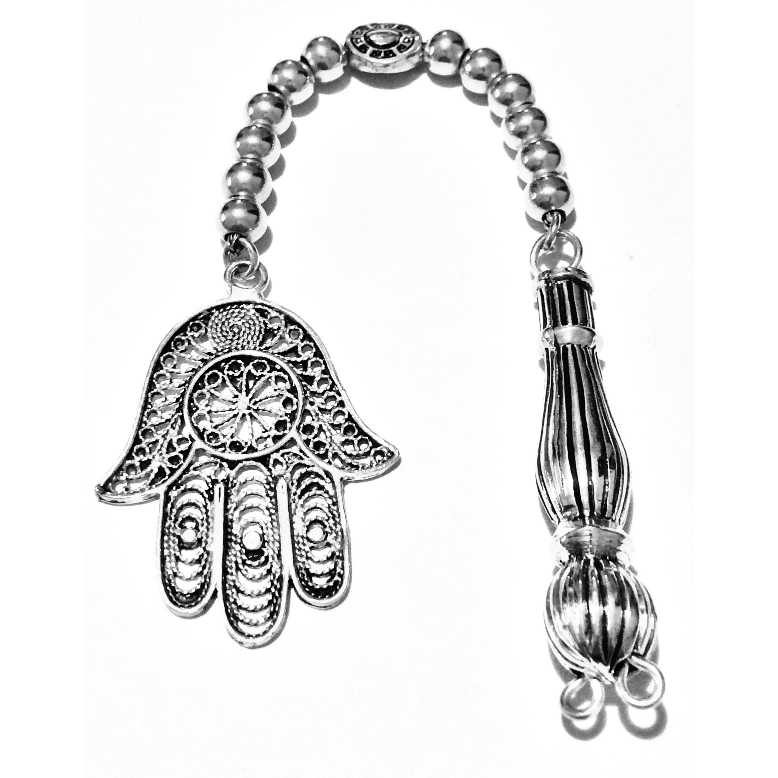 Sterling silver tasbih top with imame and hamsa 14 gram 15 cm ID # 6725 - Click Image to Close
