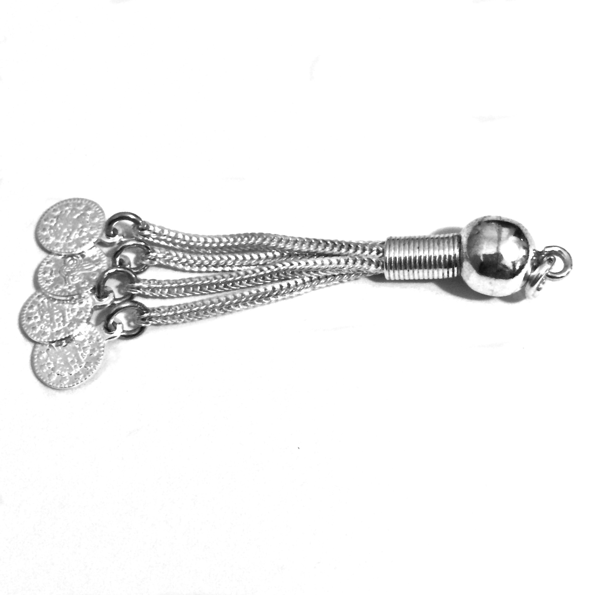 Turkish Sterling Silver Tassel with coin charms 8 mm 5 cm 4.85 gram ID # 6772 - Click Image to Close