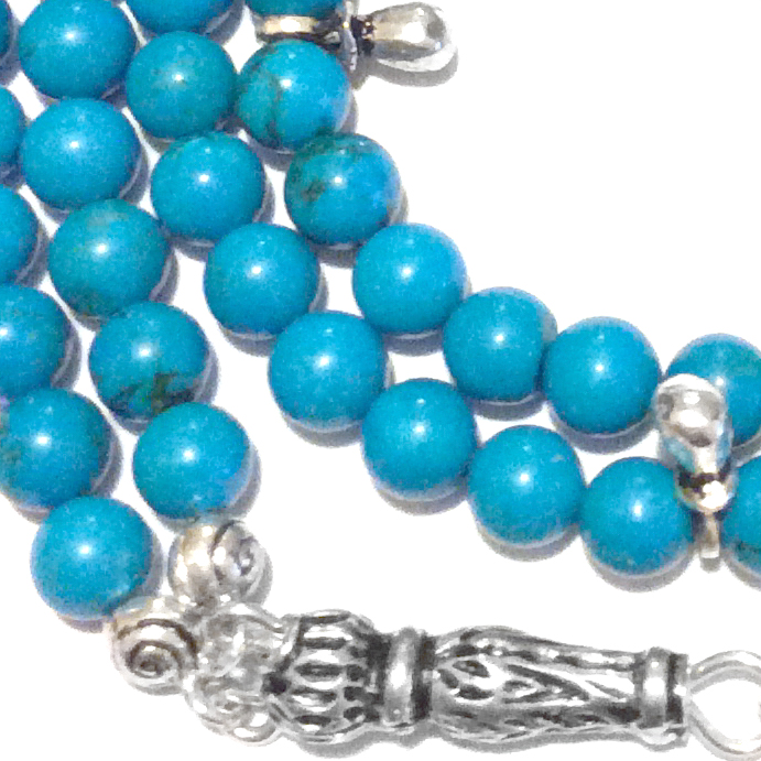 Islamic Prayer Beads 99 Howlite Tasbih sterling silver ID # 6790 - Click Image to Close
