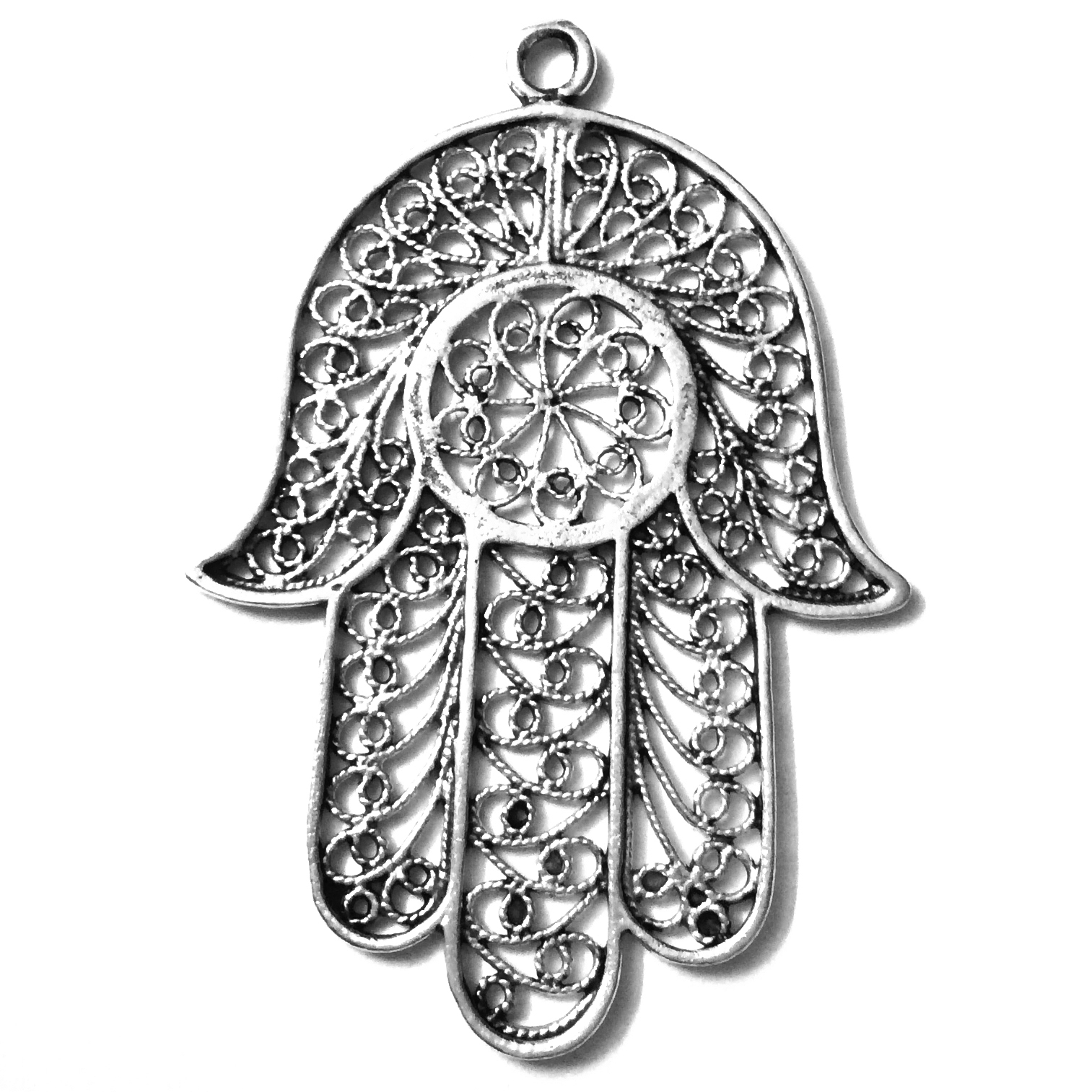Sterling Silver Large Pendant Hamsa 62 mm 6.5 gram ID # 6892 - Click Image to Close