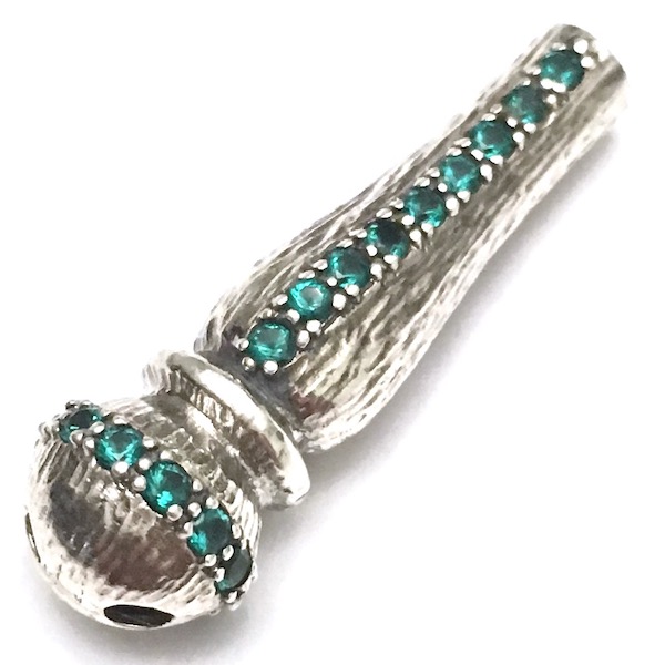 Cubic Zirconia studded Silver Imame For Tasbih 3 cm Green ID # 6920 - Click Image to Close